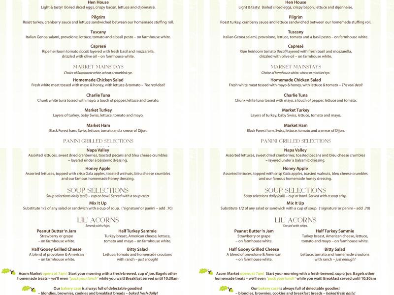 Acorn Market Menu