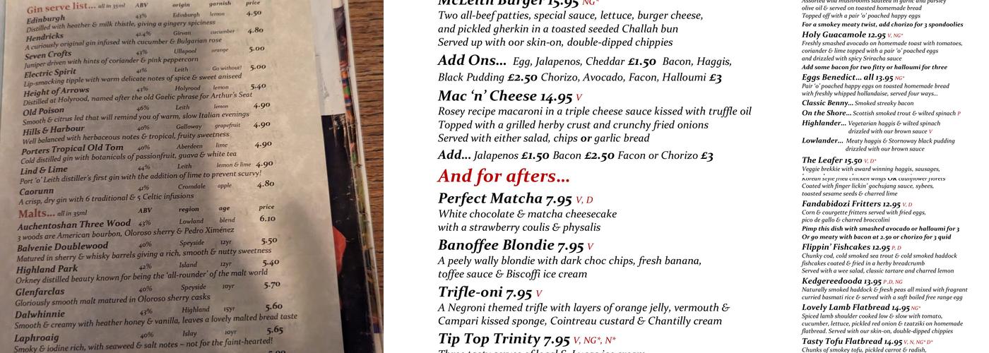 Roseleaf Bar Cafe Menu