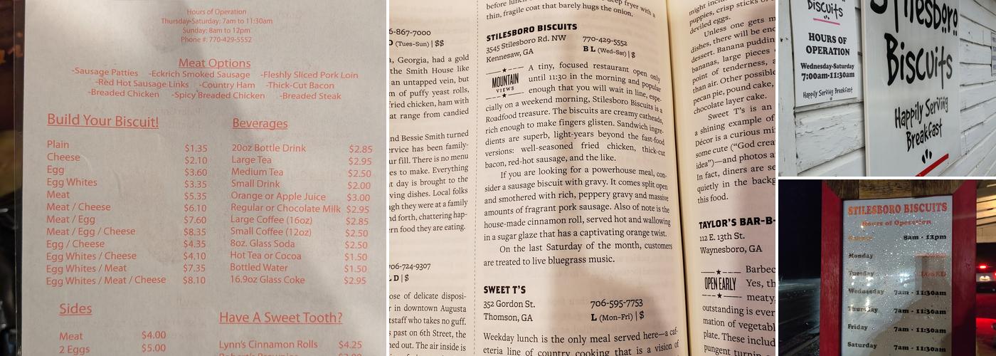 Stilesboro Biscuits Menu