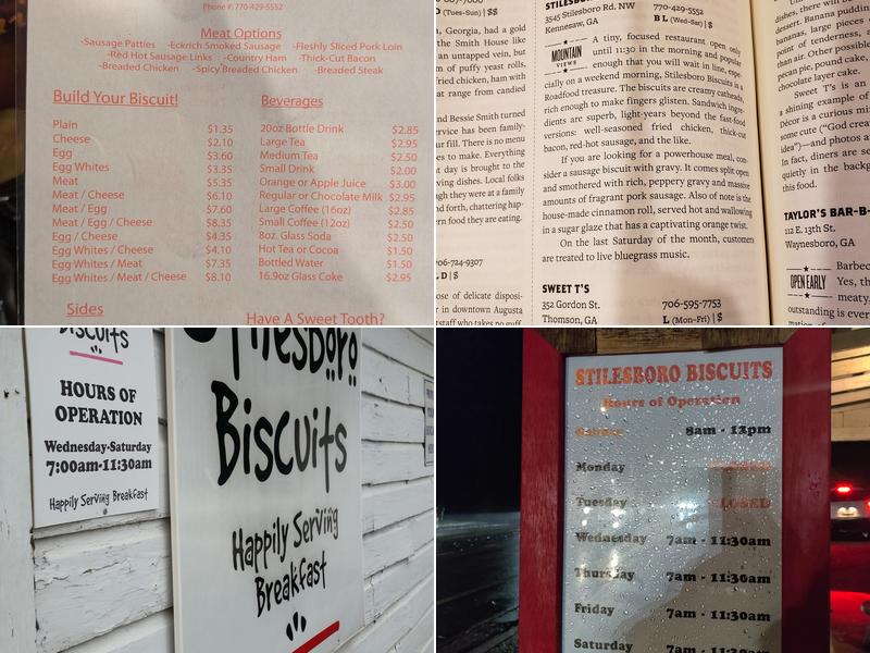 Stilesboro Biscuits Menu