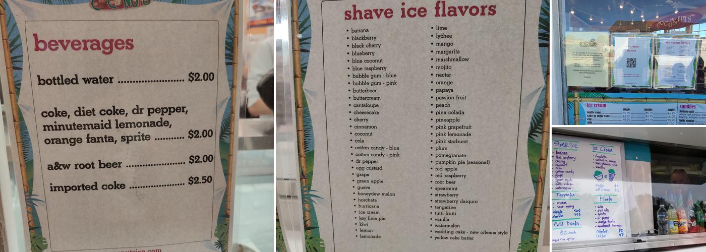 Coconuts Ice Cream Menu