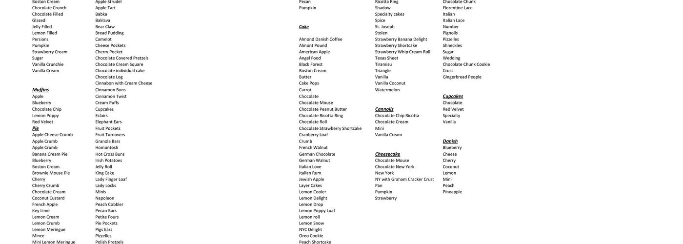 Maria’s Prime Time Bakery Menu