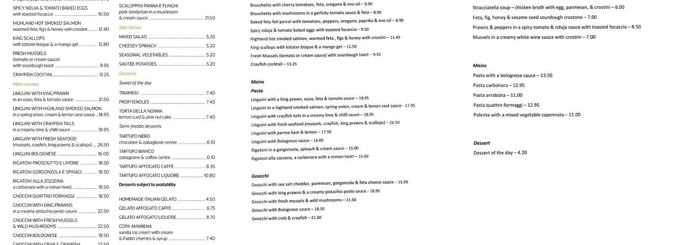 DaVinci Restaurant Menu