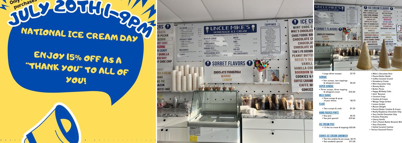 Uncle Mike's Homemade Ice Cream Menu