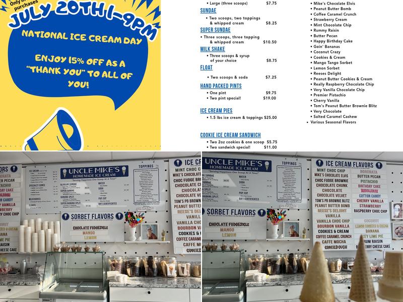 Uncle Mike's Homemade Ice Cream Menu