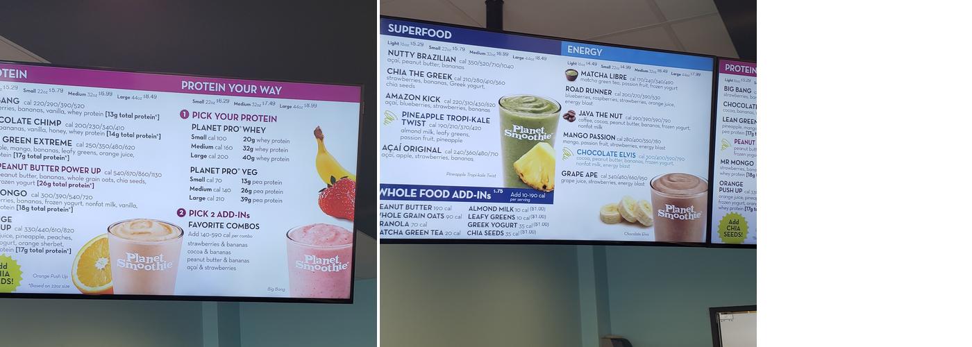Planet Smoothie Menu