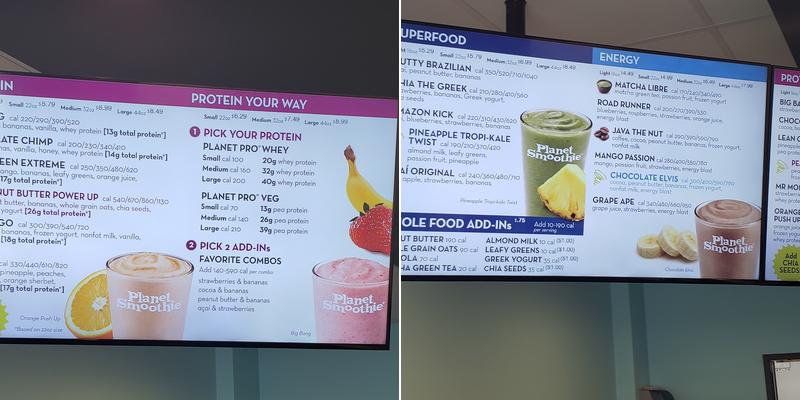 Planet Smoothie Menu
