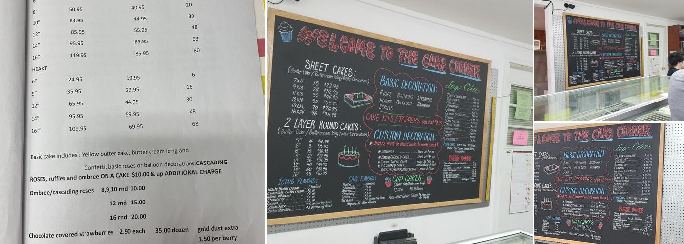 Cake Corner Menu