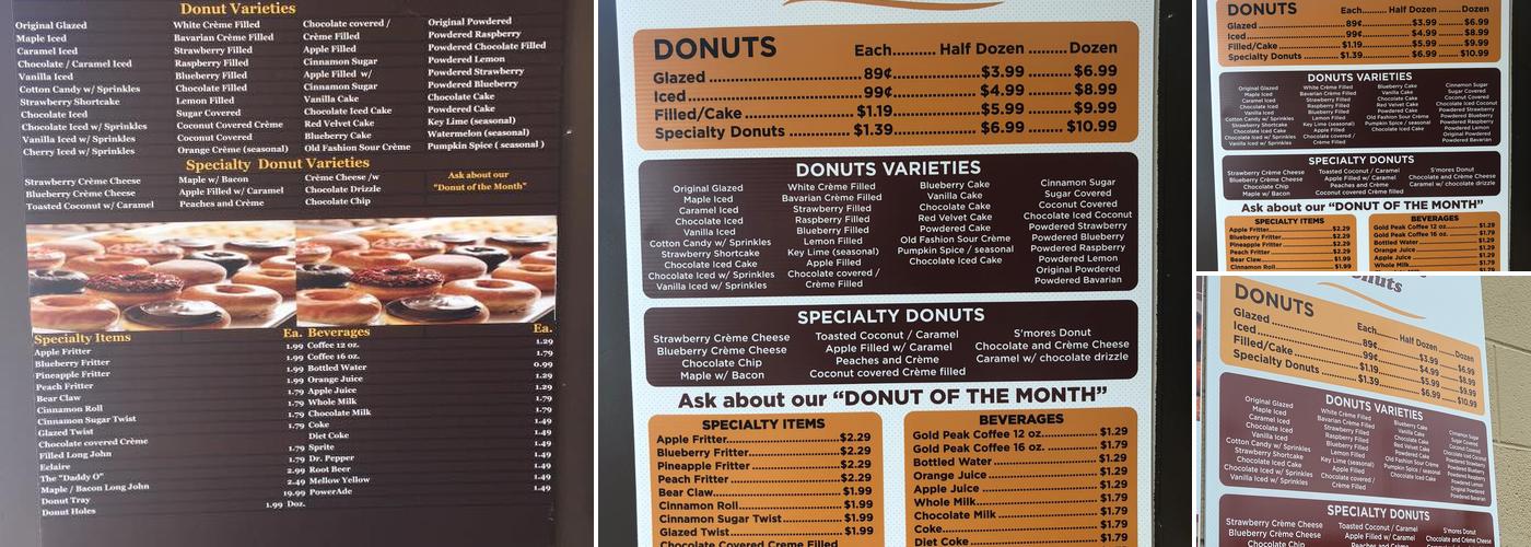 Daddy O's Donuts Inc Menu