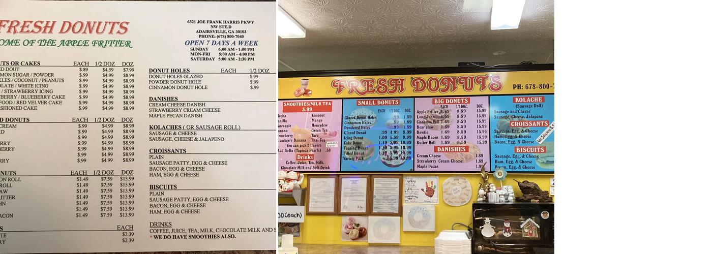 Fresh Donuts Menu