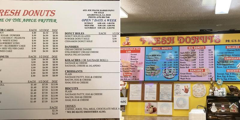Fresh Donuts Menu