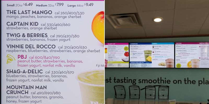 Planet Smoothie Menu