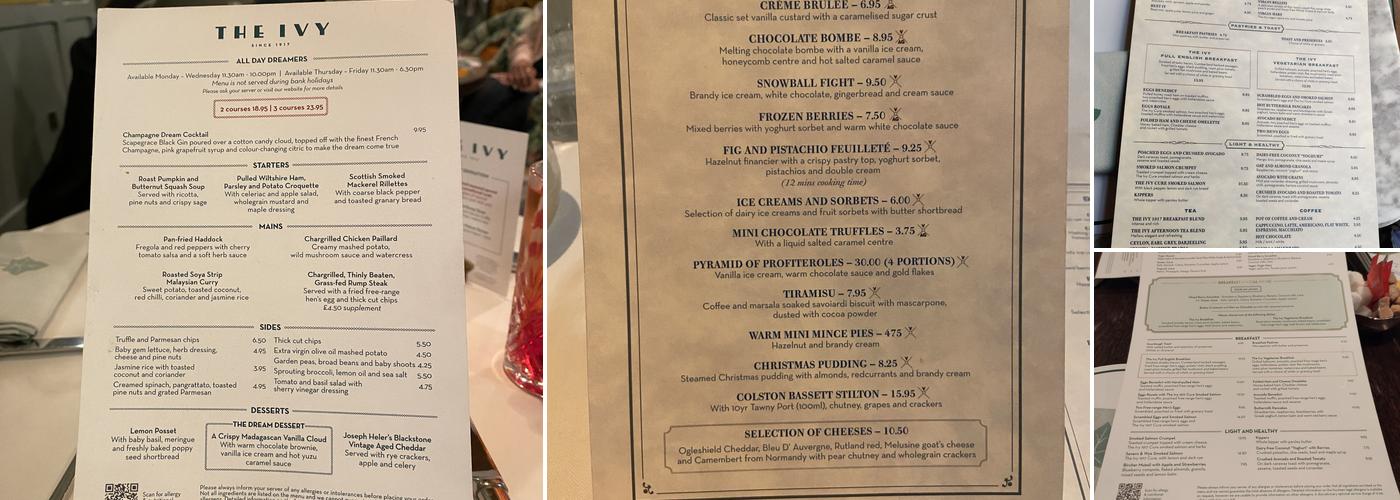 The Ivy Cambridge Brasserie Menu