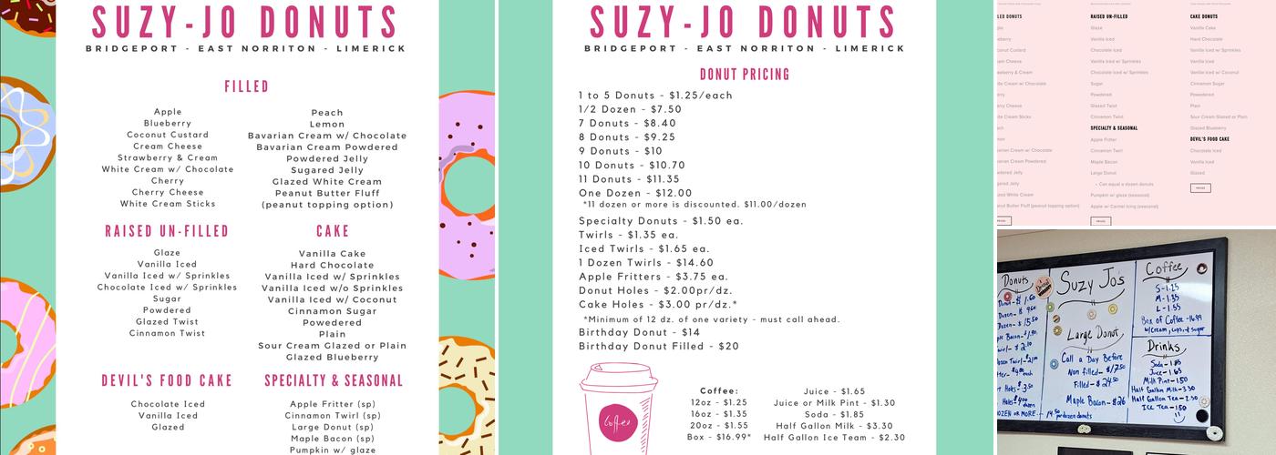Suzy-Jo Donuts Menu