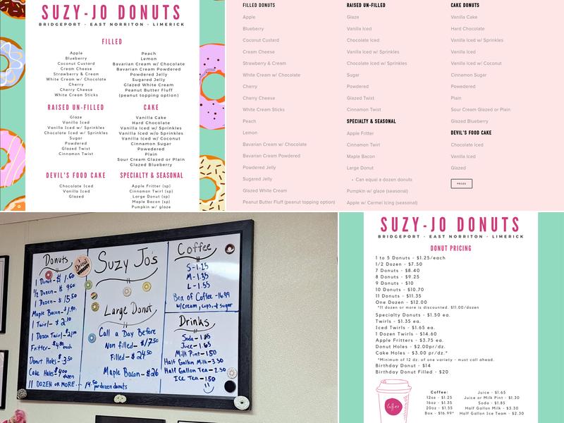 Suzy-Jo Donuts Menu