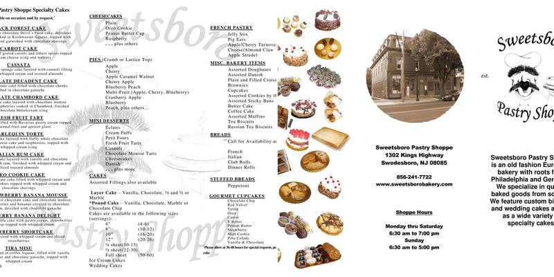 Sweetsboro Pastry Shoppe Menu