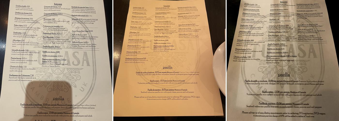 Tu Casa Tapas Restaurant Menu