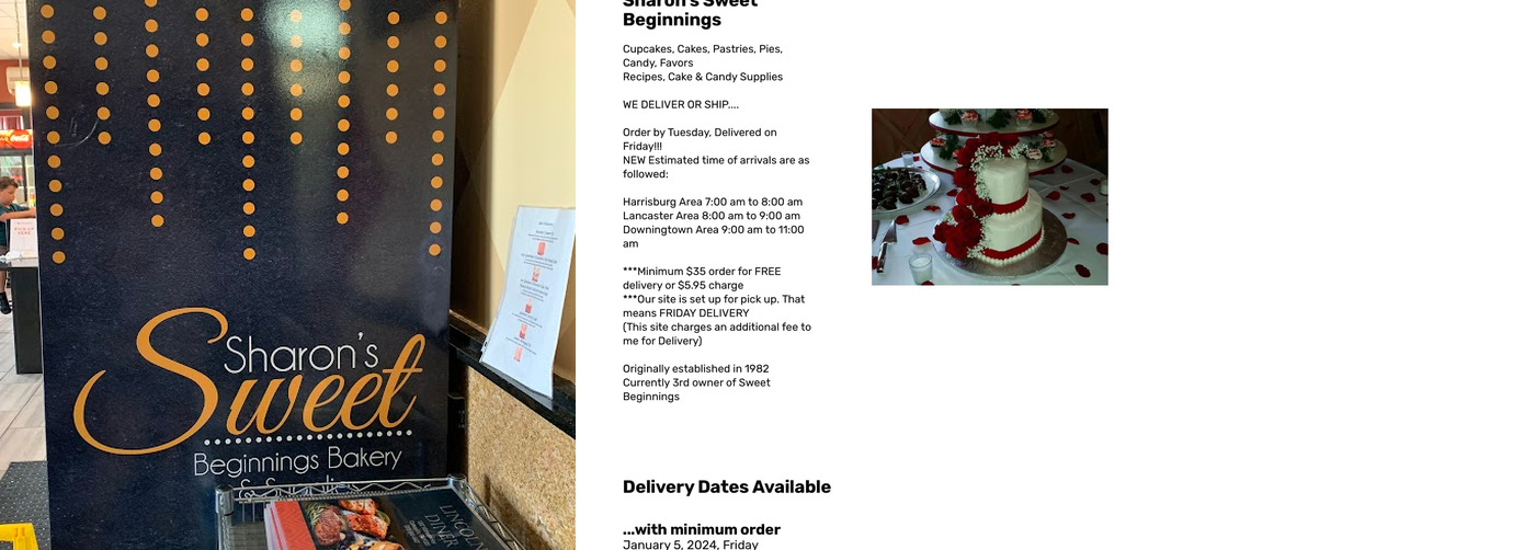 Sharon's Sweet Beginnings Menu