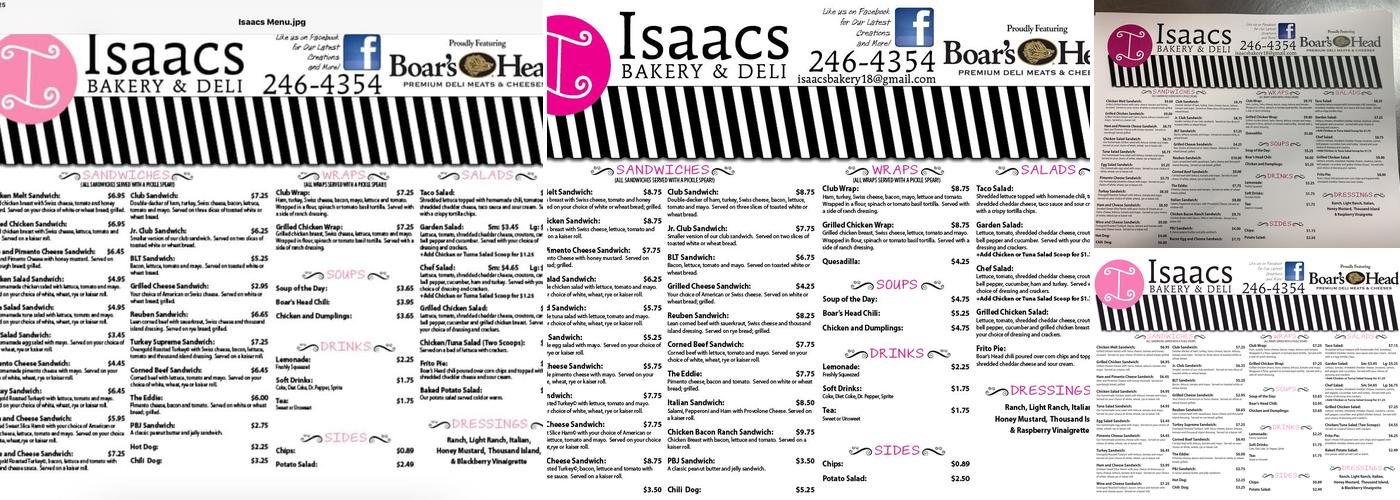 Isaacs Bakery & Deli Menu
