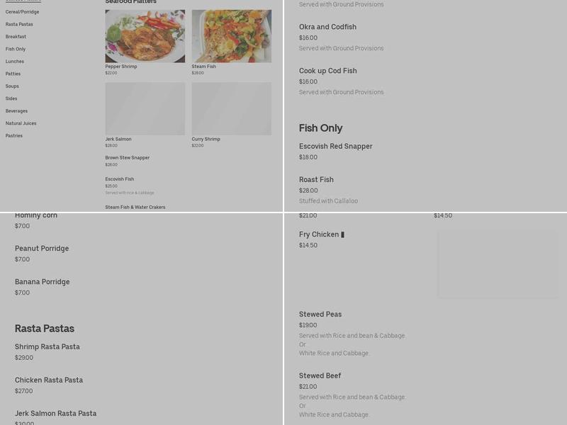 Miracles Jamaican Restaurant & Bakery Menu