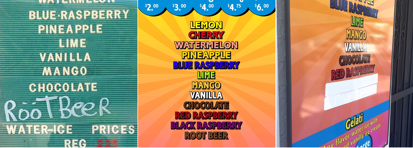 Buddy's Water Ice Menu