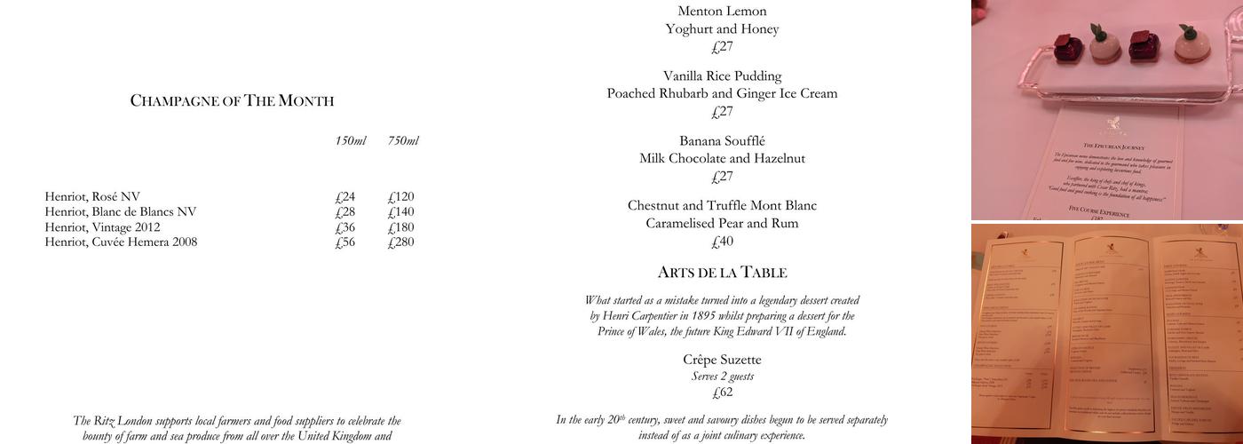 The Ritz Restaurant Menu