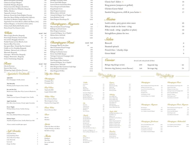 The Restaurant @Stringfellows Menu