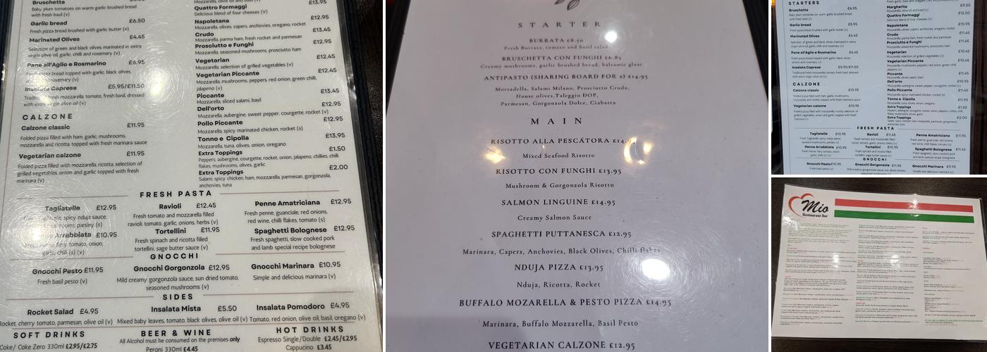 Mio Restaurant & Bar Menu