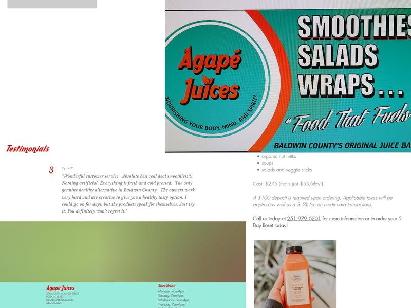 Agape Juices Menu