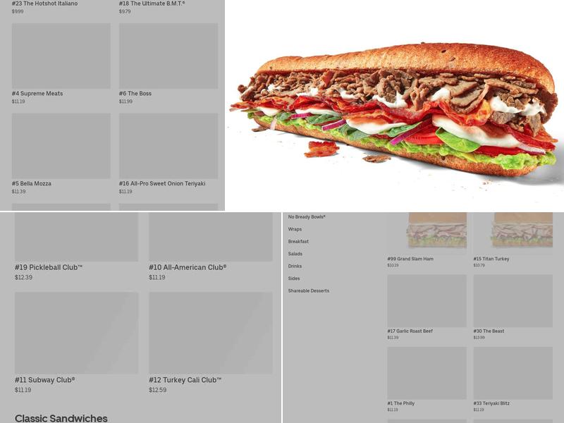 Subway Menu