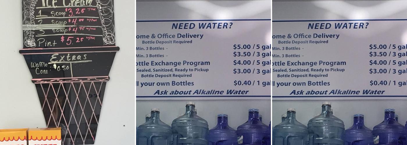 Fountain Hills Water and Ice Menu