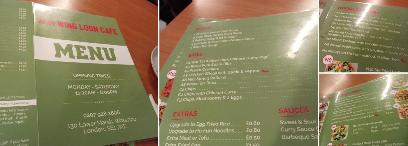 Wing Loon Cafe Menu