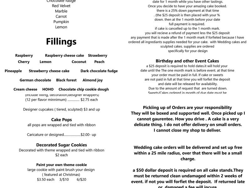 3-D CAKERY Menu