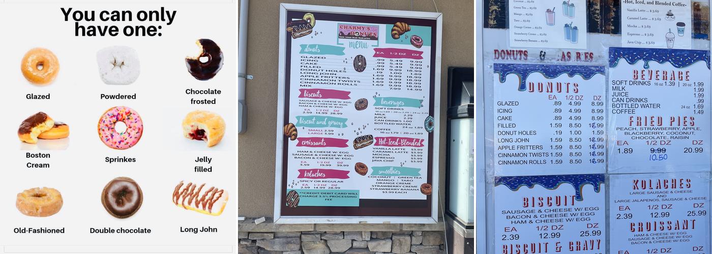 CHARMY’S DONUTS Menu
