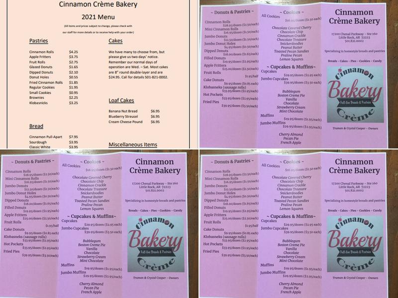 Cinnamon Creme Bakery Menu