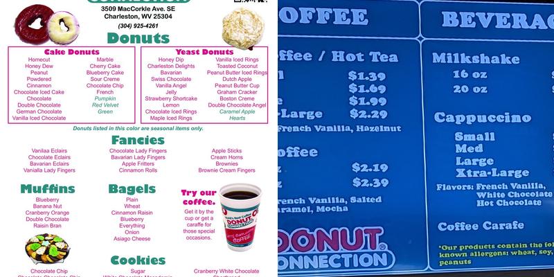 Donut Connection Menu