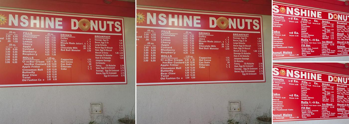 Sunshine Donuts Menu