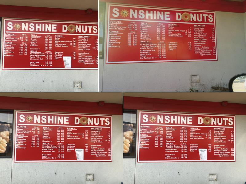 Sunshine Donuts Menu