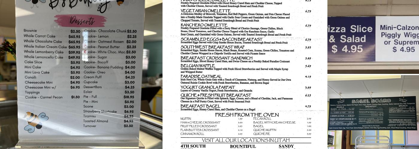 B's Bakery Shop Menu