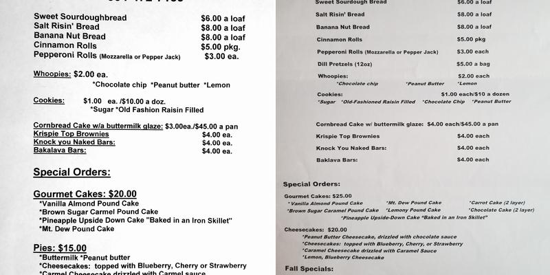 Sugar Shack Bakery Menu