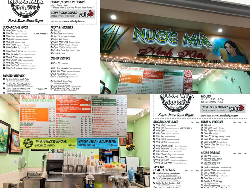 Nước Mía Ninh Kiều Menu