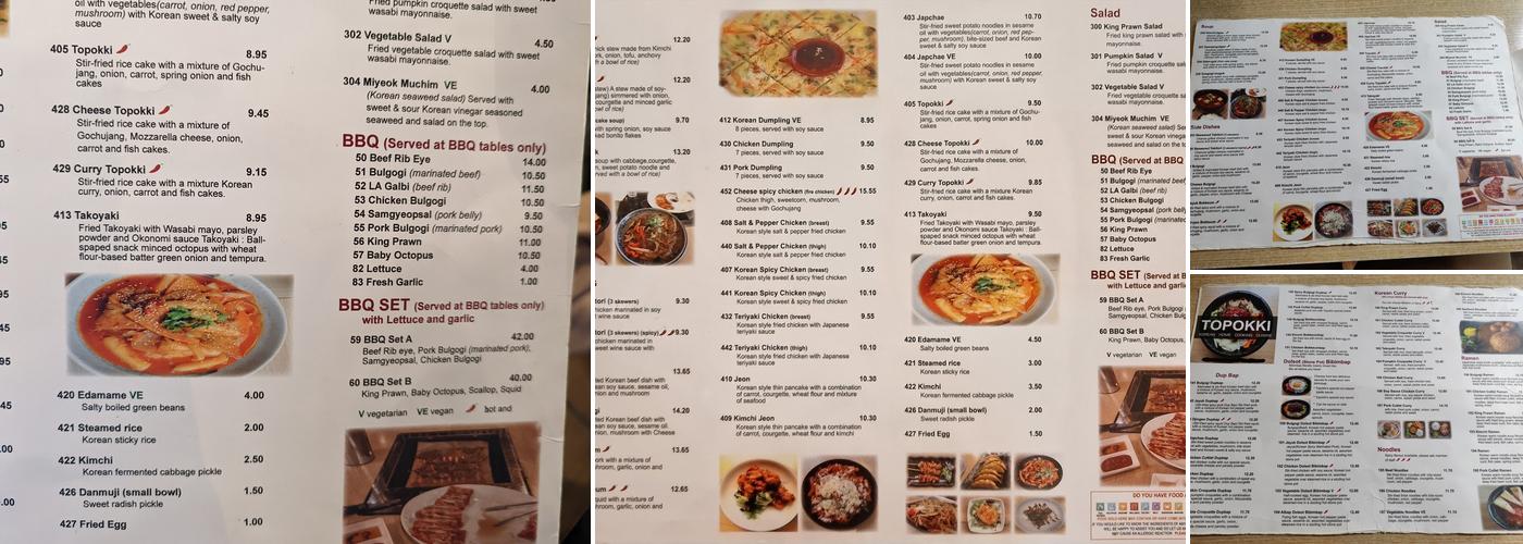 Topokki Menu