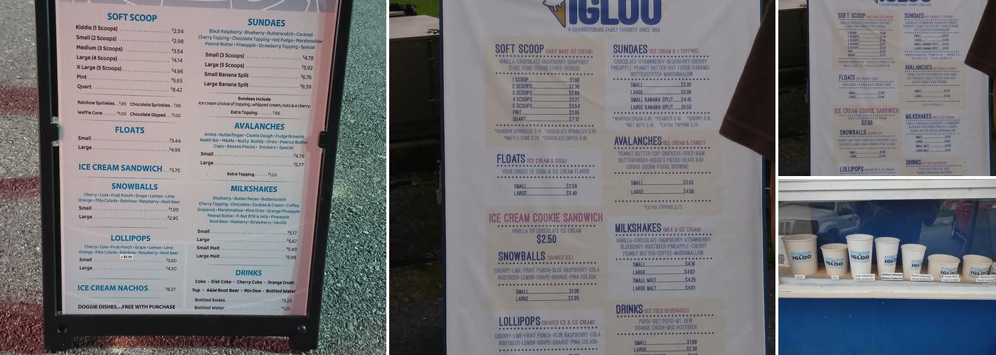 The Igloo Menu