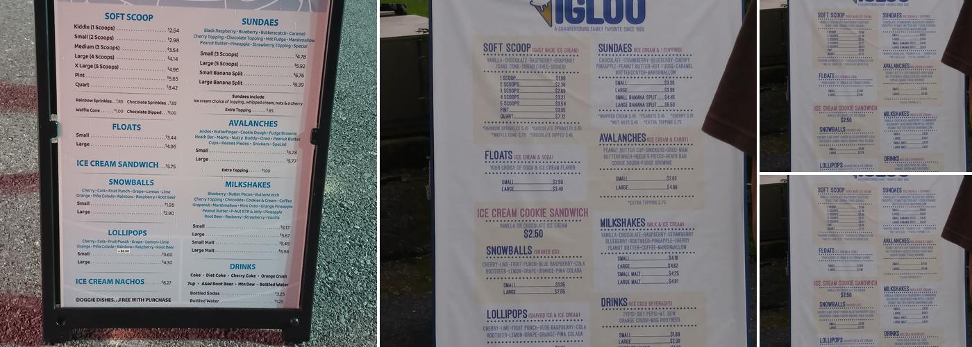 The Igloo Menu