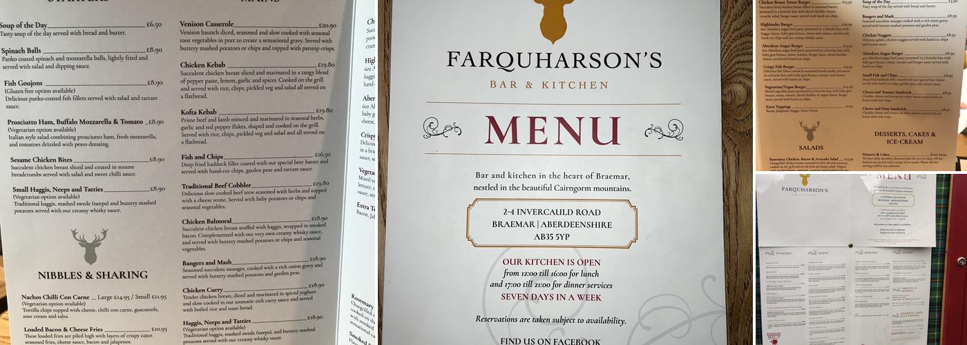 Farquharsons Bar and Kitchen Menu