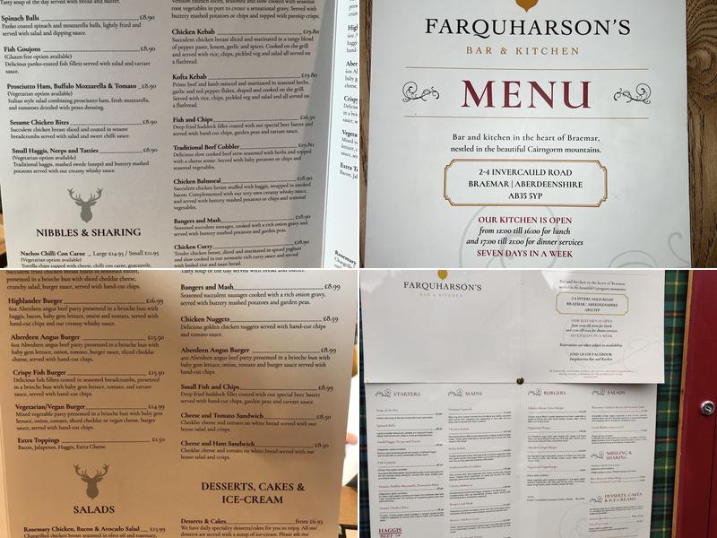 Farquharsons Bar and Kitchen Menu