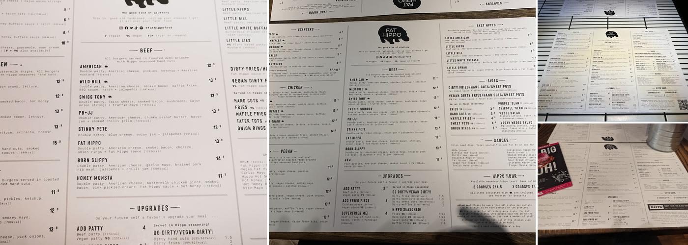 Fat Hippo Cardiff Menu
