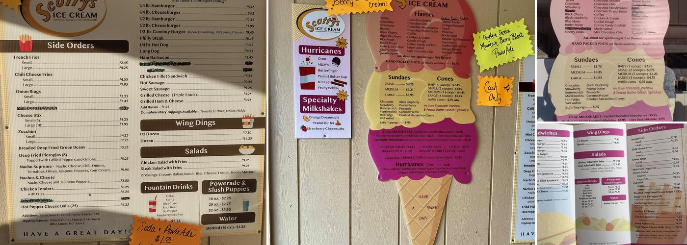 Scotty's Ice Cream Drive-In Menu
