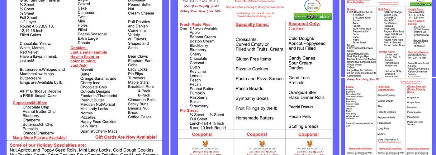 Valdiserri's Bakery LLC Menu