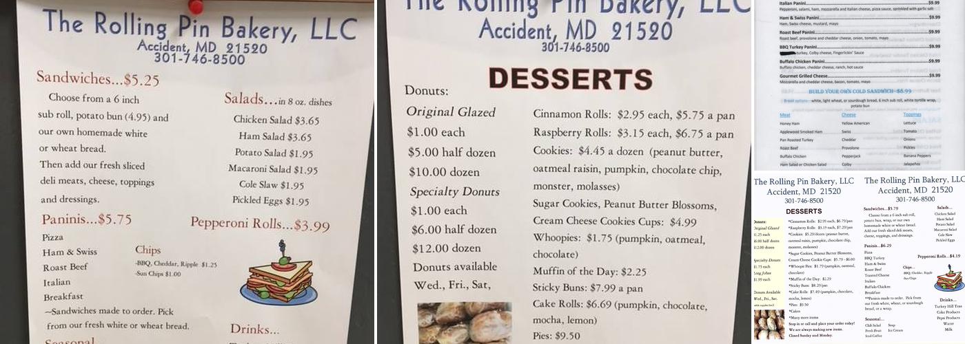 The Rolling Pin Bakery, LLC Menu